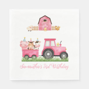 Farm Animals Pink Girl Barnyard Birthday Party Servet