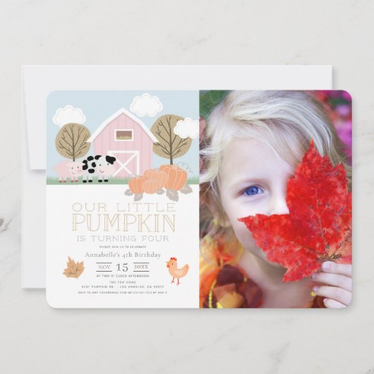 Farm Animals Pumpkin Birthday Foto Kaart (Voorkant)