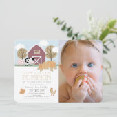 Farm Animals Pumpkin-pleisterkalk 1e verjaardag Fo Kaart (Staand voorkant)