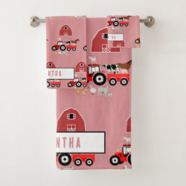 Farm Animals & Red Tractor Barnyard Girls Pattern Bad Handdoek