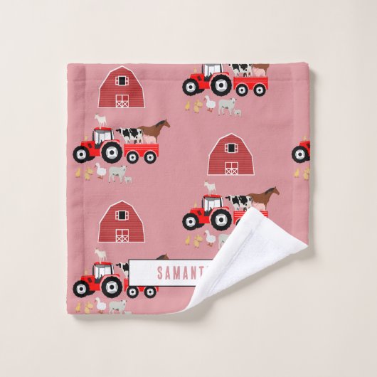 Farm Animals & Red Tractor Barnyard Girls Pattern Bad Handdoek (Wasdoekje)