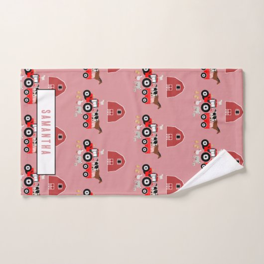 Farm Animals & Red Tractor Barnyard Girls Pattern Bad Handdoek (Handdoek)