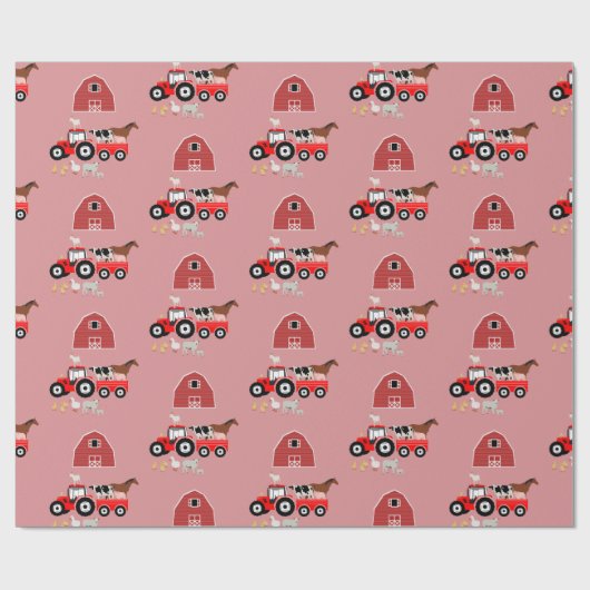 Farm Animals & Red Tractor Barnyard Girls Pattern Cadeaupapier (Vlak)