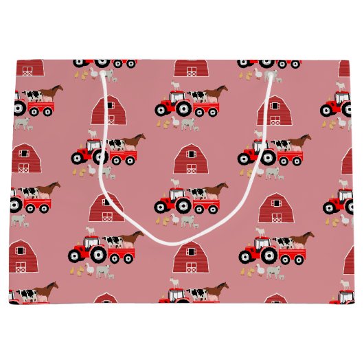 Farm Animals & Red Tractor Barnyard Girls Pattern Groot Cadeauzakje (Voorkant)