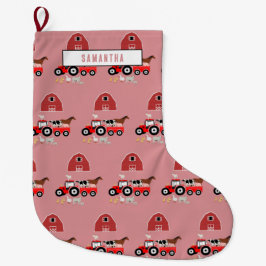 Farm Animals & Red Tractor Barnyard Girls Pattern Grote Kerstsok