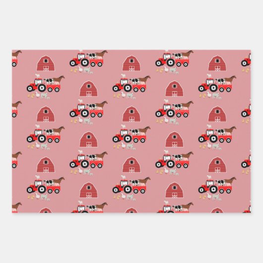 Farm Animals & Red Tractor Barnyard Girls Pattern Inpakpapier Vel (Voorkant 2)