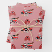Farm Animals & Red Tractor Barnyard Girls Pattern Inpakpapier Vel (In situ)