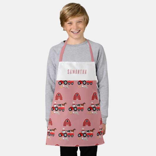 Farm Animals & Red Tractor Barnyard Girls Pattern Schort (Gedragen)