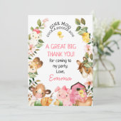 Farm Animals Roze Barn Birthday Hartelijk dank Kaart (Staand voorkant)