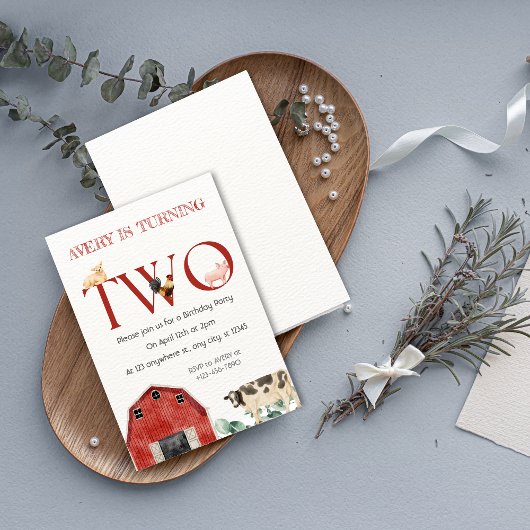 Farm Animals Second Birthday Party Invitation Kaart