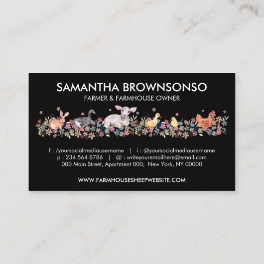 Farm Animals Sheep Chicken Duck Visitekaartje (Achterkant)