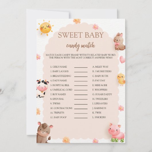 Farm Animals Sweet Baby Snoep Match Game Kaart (Voorkant)