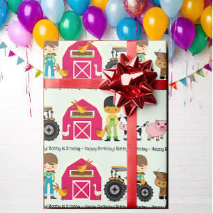 Farm Animals Tractor Add Child's Name Age Cadeaupapier