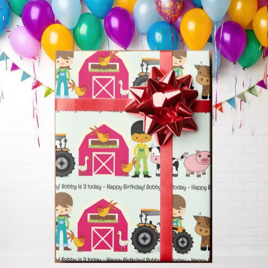 Farm Animals Tractor Add Child's Name Age Cadeaupapier