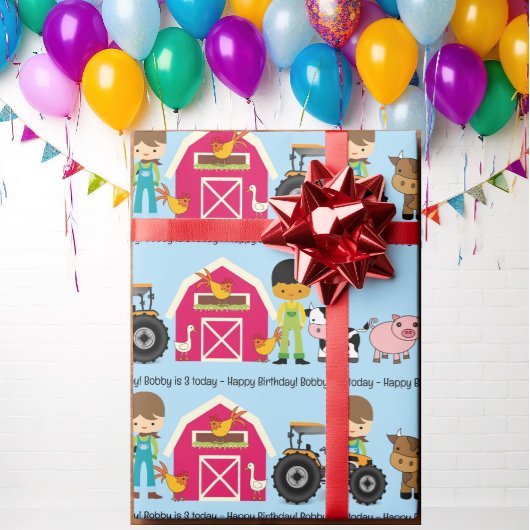 Farm Animals Tractor Add Child's Name Age Cadeaupapier