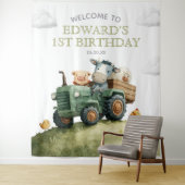 Farm Animals Tractor Birthday Photo Backdrop Wandkleed (In situ)