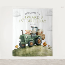 Farm Animals Tractor Birthday Photo Backdrop Wandkleed