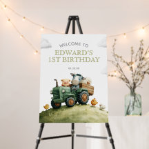 Farm Animals Tractor Birthday Welcome Sign