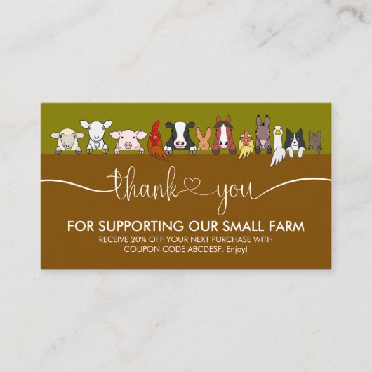 Farm Animals Veterinary Kantoor Dank u Visitekaartje (Voorkant)