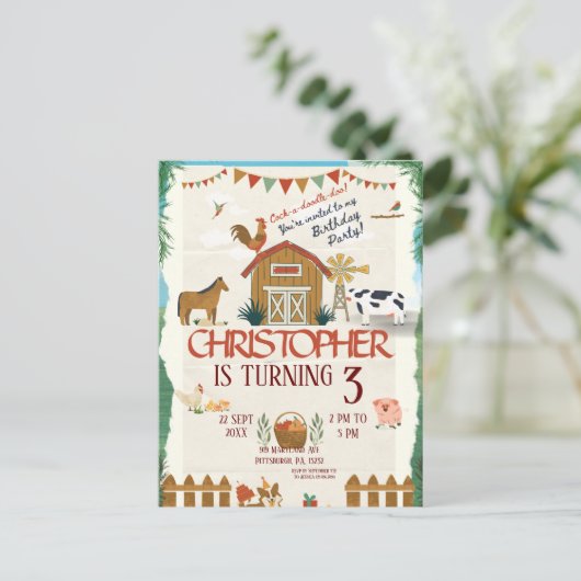 Farm Animals Watercolor Modern 1st Birthday Briefkaart (Staand voorkant)