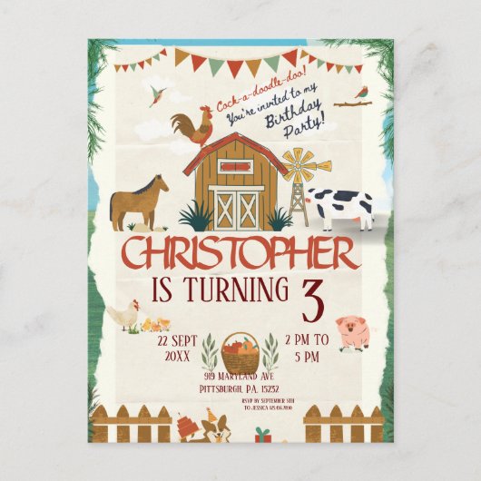 Farm Animals Watercolor Modern 1st Birthday Briefkaart (Voorkant)