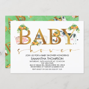 Farm Animals Word Baby shower Invitation Kaart
