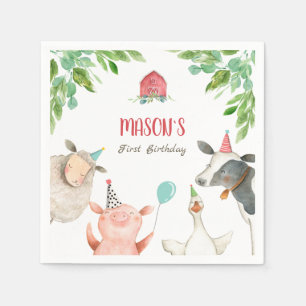 Farm Animals Zoo Boy Birthday Barnyard Greenery Servet