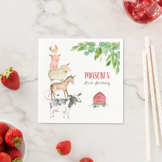 Farm Animals Zoo Boy Verjaardag Barnyard Servet (Insitu)