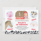 Farm Barnyard Animals Red Gingham Boy Birthday Kaart (Voorkant)