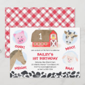 Farm Barnyard Animals Red Gingham Boy Birthday Kaart (Voorkant / Achterkant)