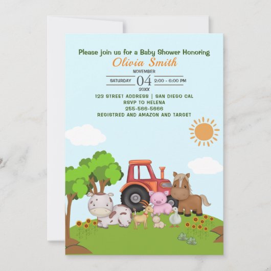 Farm Barnyard Baby Shower Kaart (Voorkant)