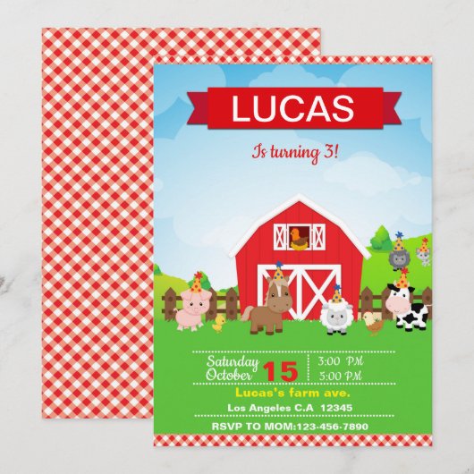 Farm birthday invitation for boy save the date (Voorkant / Achterkant)