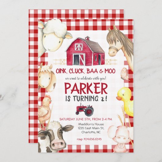 Farm Birthday Invitation Kaart (Voorkant / Achterkant)