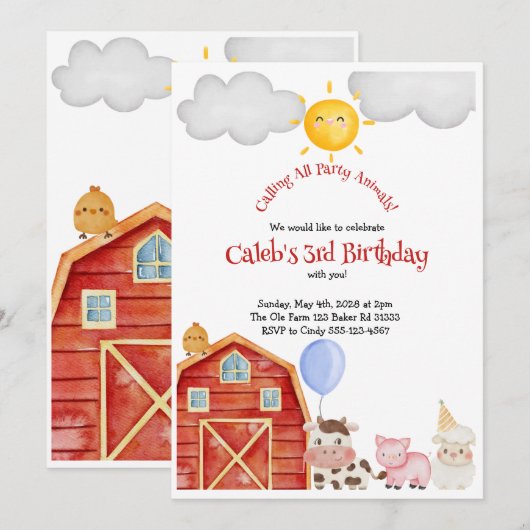 Farm Birthday Invitation Kaart (Voorkant / Achterkant)