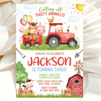 Farm Birthday Invitation, Red Barnyard Kaart