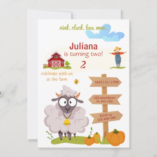 Farm Birthday invitation template Bernard invite Kaart (Voorkant)