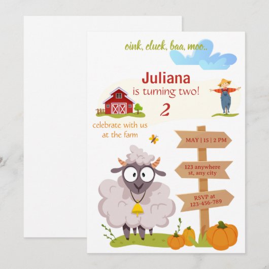Farm Birthday invitation template Bernard invite Kaart (Voorkant / Achterkant)