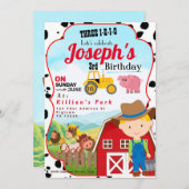 FARM BOY 3rd BIRTHDAY INVITATION THREE-I-I-I-O Kaart (Voorkant / Achterkant)