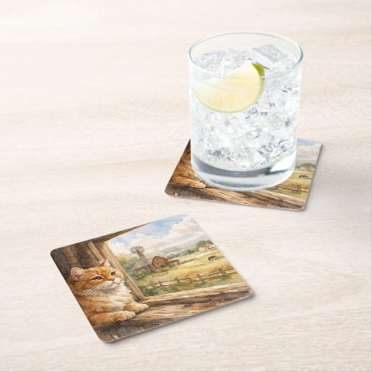 Farm Cat Coasters Kartonnen Onderzetters (Insitu)