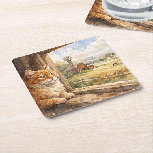 Farm Cat Coasters Kartonnen Onderzetters (Schuin)