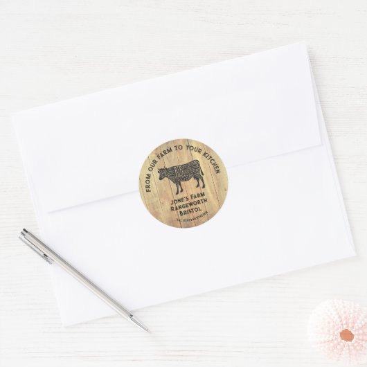 Farm Fresh Beef Sticker | Rustic Cow Logo Label (Envelop)