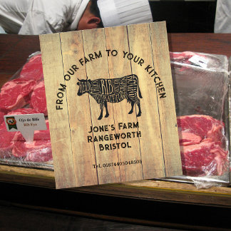 Farm Fresh Beef Sticker | Rustic Cow Logo Label  Reclamebord Met Voetstuk
