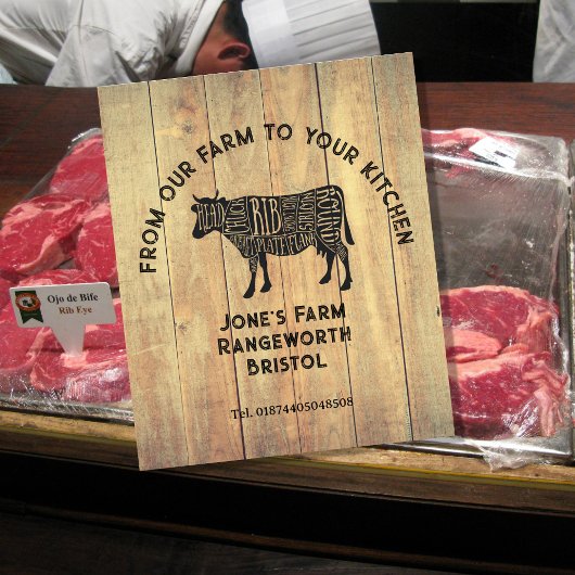 Farm Fresh Beef Sticker | Rustic Cow Logo Label Reclamebord Met Voetstuk