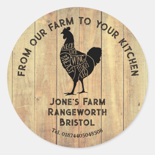 Farm Fresh Chicken Sticker | Rustic Hen Logo Label (Voorkant)