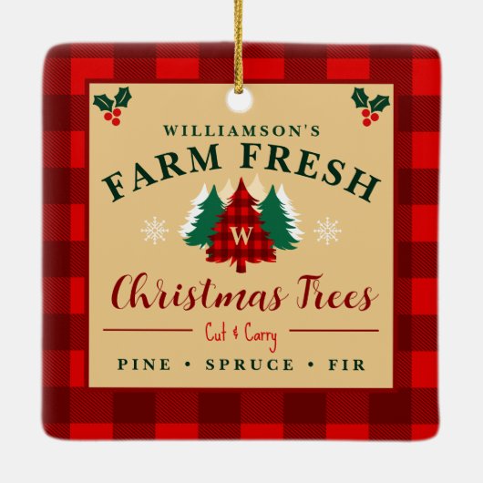Farm Fresh Christmas Trees - Christmas pattern Keramisch Ornament (Achterkant)