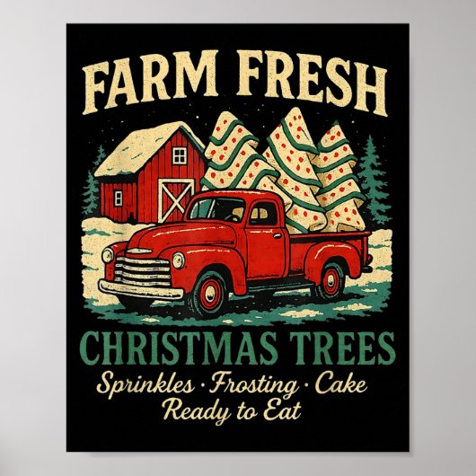 Farm Fresh Debbie Christmas Cake Retro Red Truck H Poster (Voorkant)