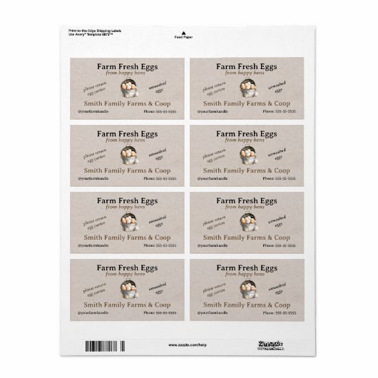 Farm Fresh Eggs Label | Egg Carton Stickers Custom (Full Sheet)