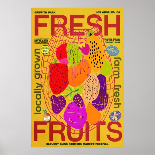 Farm Fresh Fruits Poster Retro Farmers Market (Voorkant)