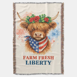 Farm Fresh Liberty Highland Cow Patriotic USA Art Deken