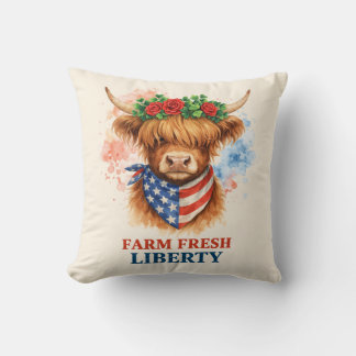 Farm Fresh Liberty Highland Cow Patriotic USA Art Kussen
